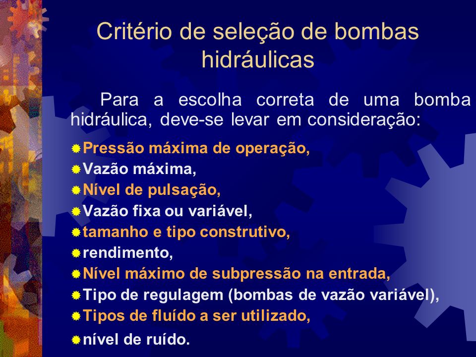 Critério de seleção de bombas hidráulicas