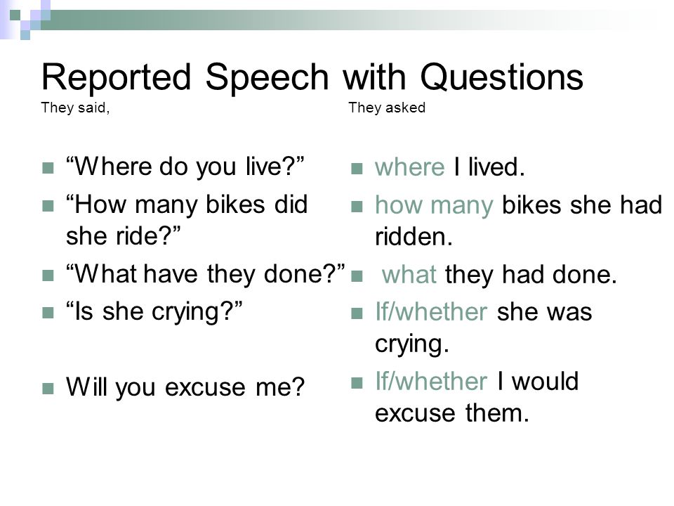 Reported Speech with Questions They said, They asked