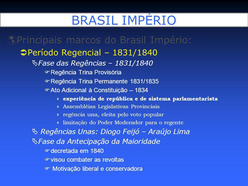 BRASIL IMPÉRIO Principais marcos do Brasil Império: