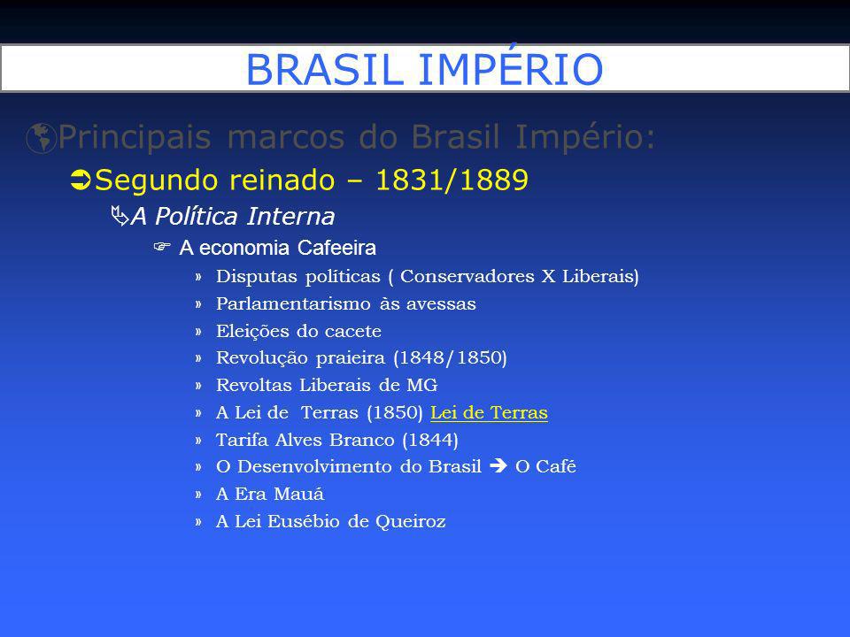 BRASIL IMPÉRIO Principais marcos do Brasil Império:
