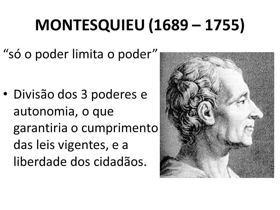 MONTESQUIEU (1689 – 1755) só o poder limita o poder