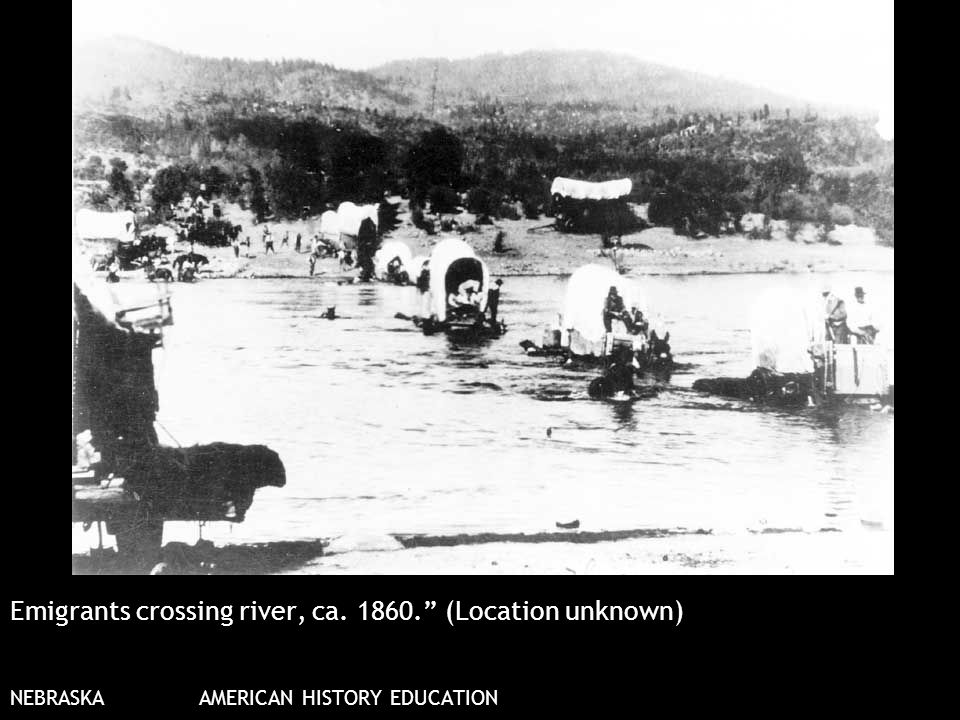 Emigrants crossing river, ca. 1860