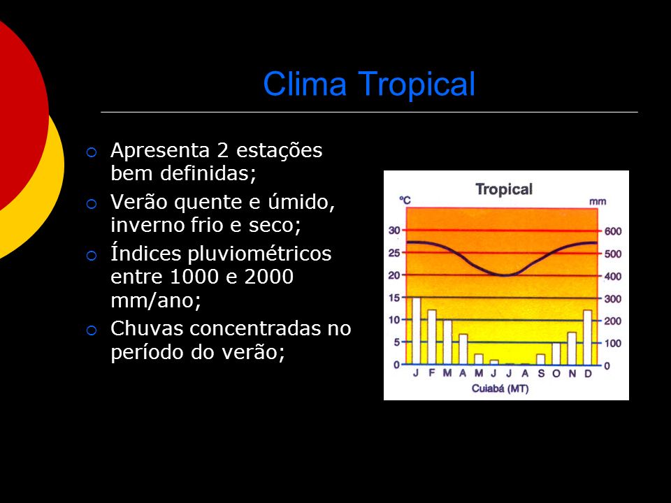 Clima Tropical Apresenta 2 estações bem definidas;