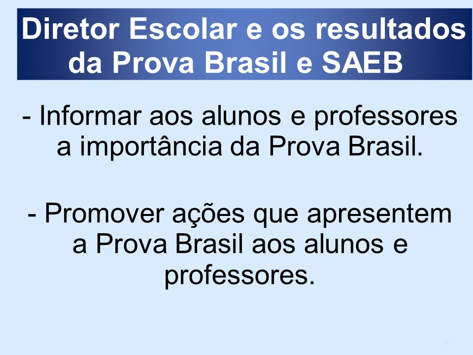Diretor Escolar e os resultados da Prova Brasil e SAEB