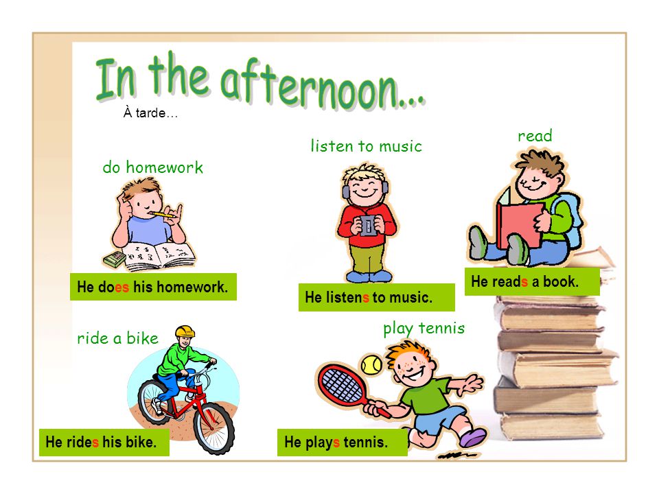 He all his books. Daily Routine для детей. Evening Routine for Kids. Afternoon. In the afternoon.