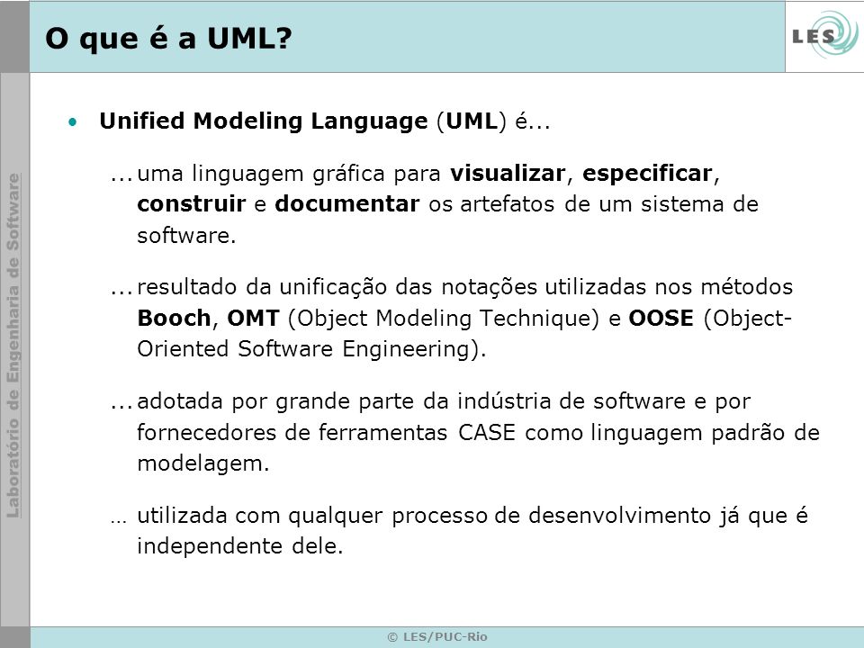 O que é a UML Unified Modeling Language (UML) é...