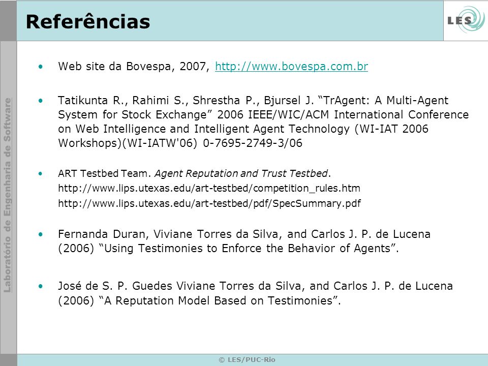 Referências Web site da Bovespa, 2007,