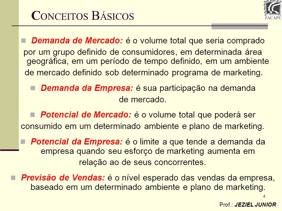 CONCEITOS BÁSICOS Demanda de Mercado: é o volume total que seria comprado.