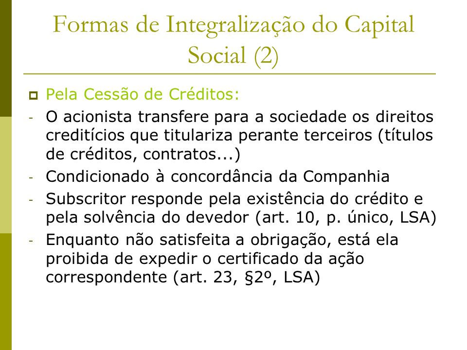 Formas de Integralização do Capital Social (2)