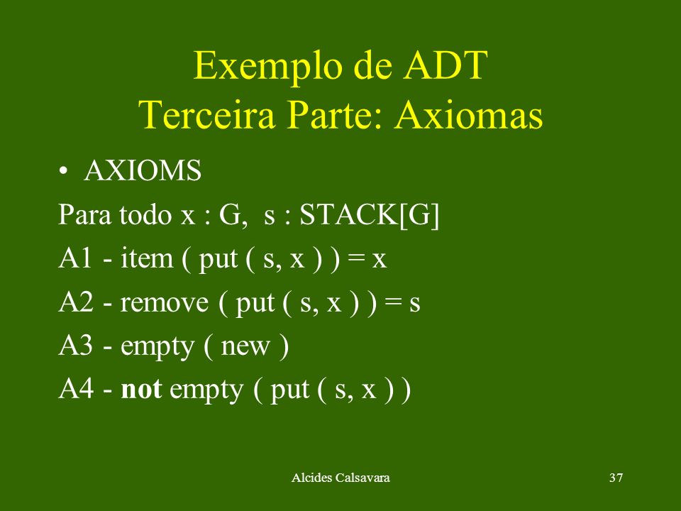 Exemplo de ADT Terceira Parte: Axiomas