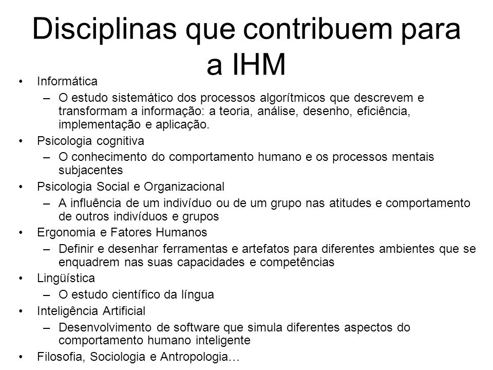 Disciplinas que contribuem para a IHM