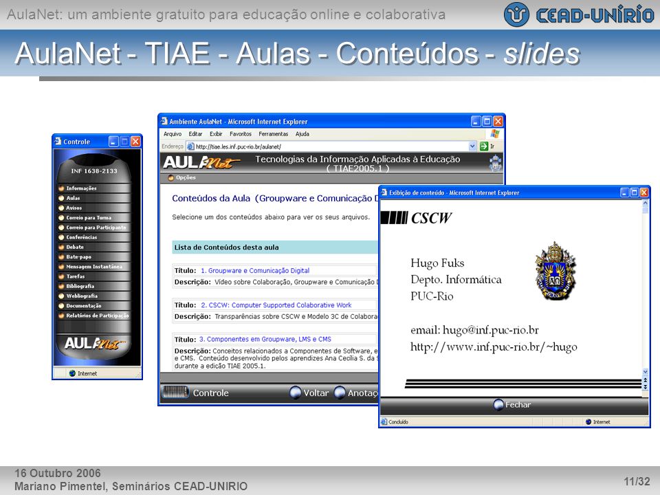 AulaNet - TIAE - Aulas - Conteúdos - slides