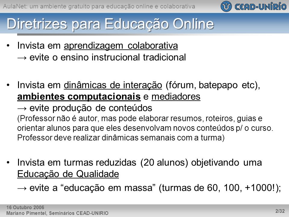 Diretrizes para Educação Online
