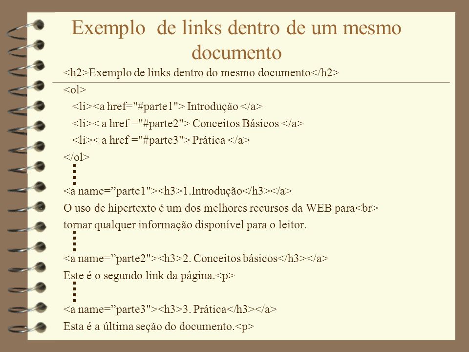 Exemplo de links dentro de um mesmo documento