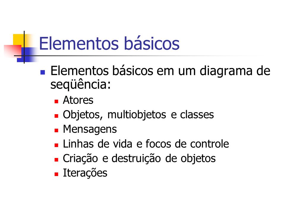 Elementos básicos Elementos básicos em um diagrama de seqüência: