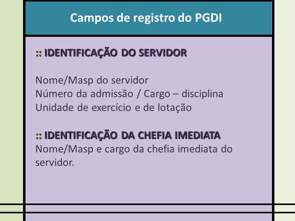 Campos de registro do PGDI