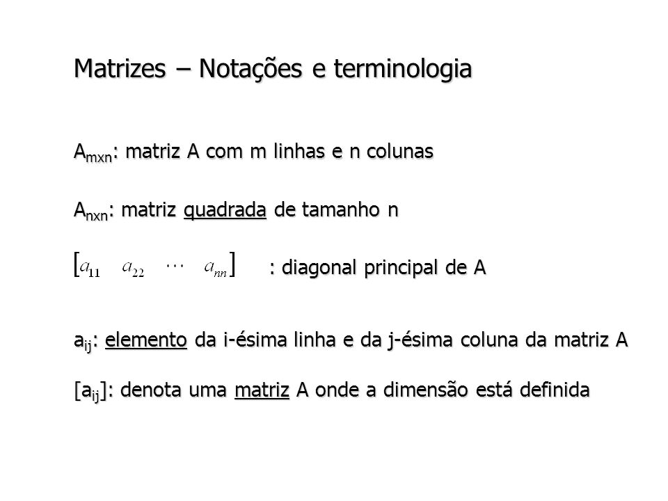 Matrizes – Notações e terminologia