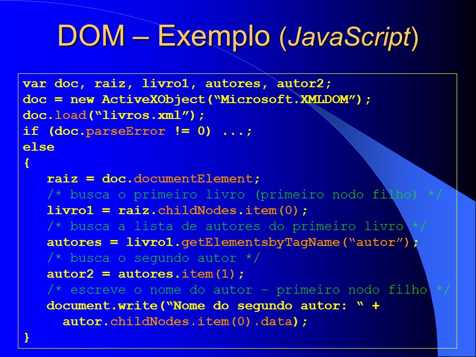 DOM – Exemplo (JavaScript)
