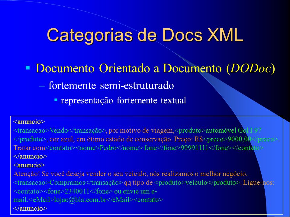 Categorias de Docs XML Documento Orientado a Documento (DODoc)