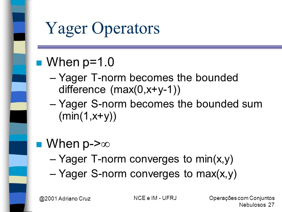 Yager Operators When p=1.0 When p->