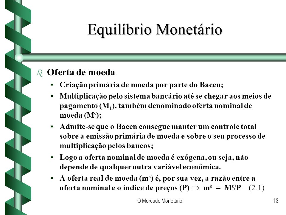 Equilíbrio Monetário Oferta de moeda