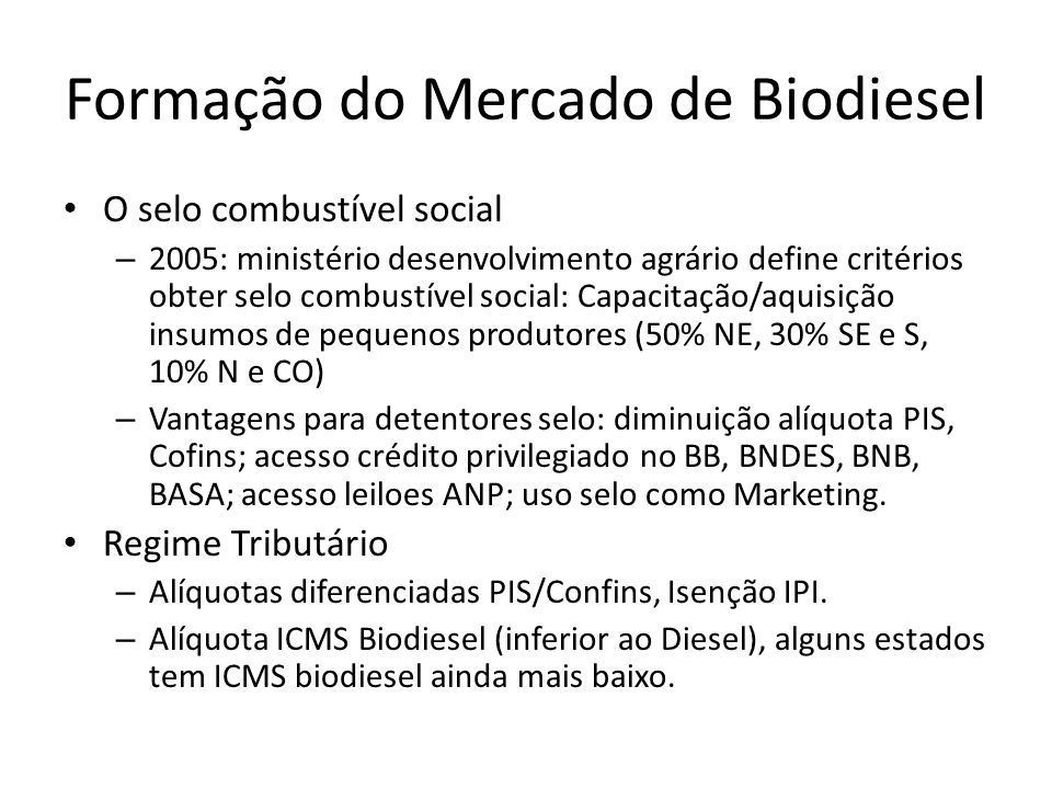 Formação do Mercado de Biodiesel