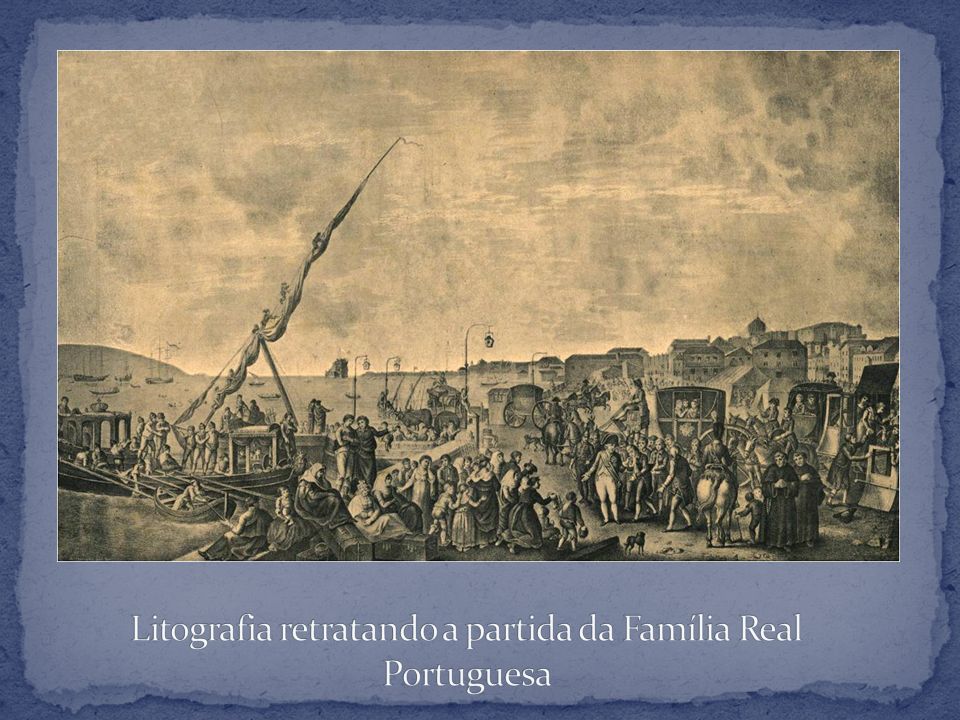 Litografia retratando a partida da Família Real Portuguesa