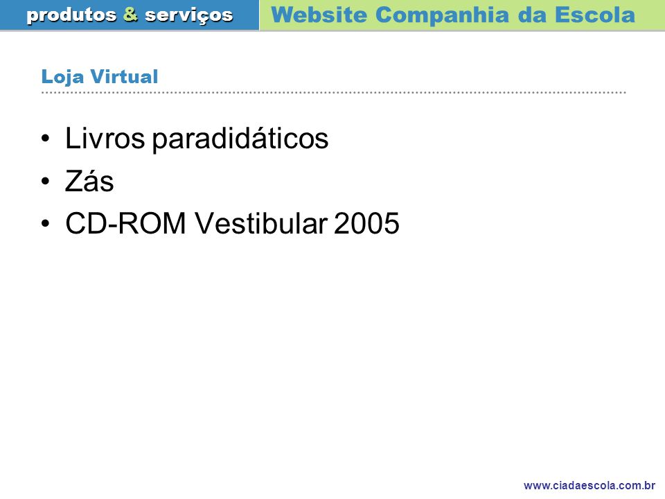 Loja Virtual Livros paradidáticos Zás CD-ROM Vestibular 2005
