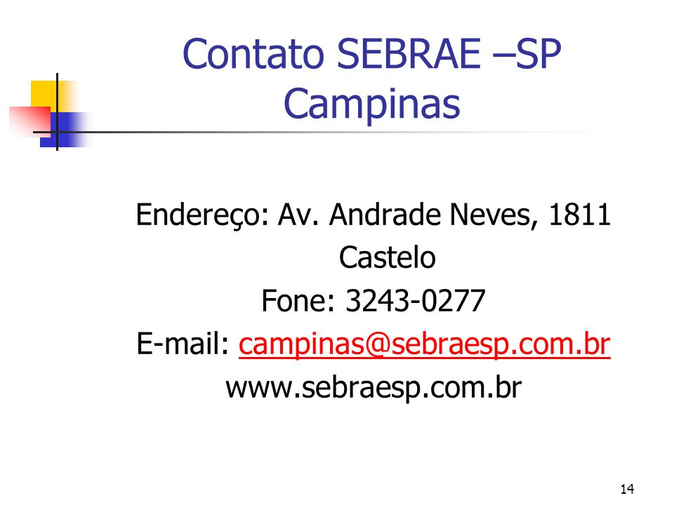 Contato SEBRAE –SP Campinas