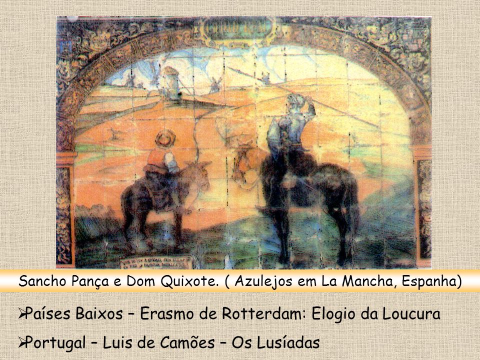 Sancho Pança e Dom Quixote. ( Azulejos em La Mancha, Espanha)
