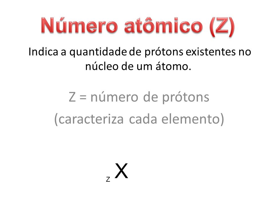 Indica a quantidade de prótons existentes no núcleo de um átomo.