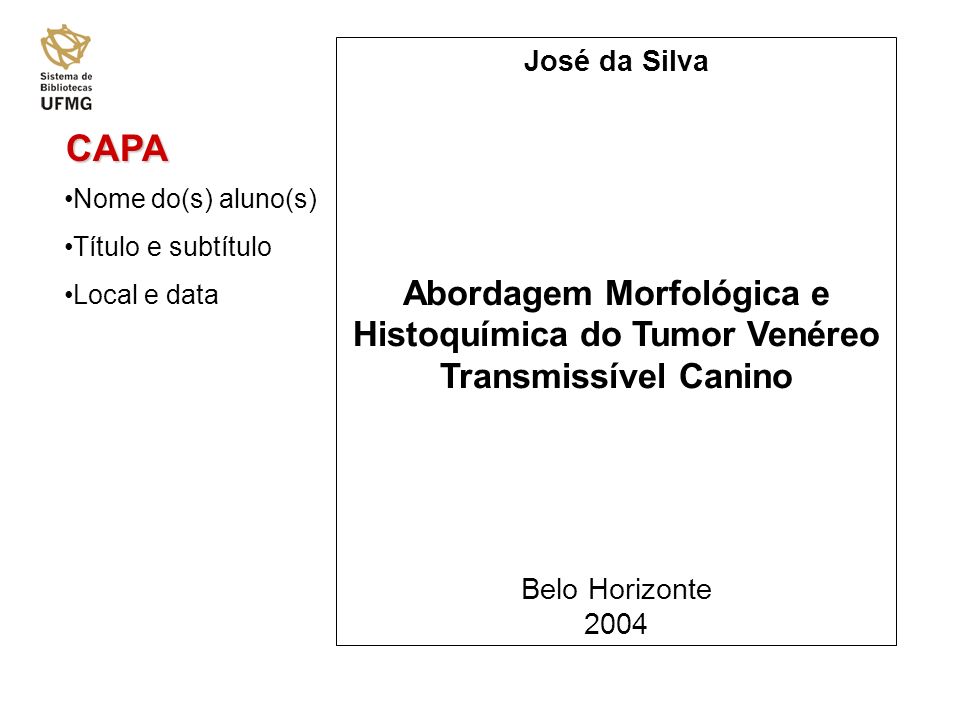José da Silva Abordagem Morfológica e Histoquímica do Tumor Venéreo Transmissível Canino. Belo Horizonte.