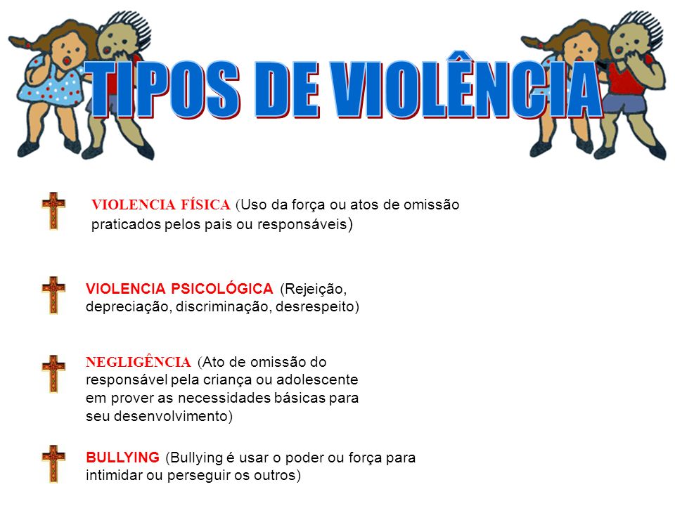 TIPOS DE VIOLÊNCIA VIOLENCIA FÍSICA (Uso da força ou atos de omissão praticados pelos pais ou responsáveis)