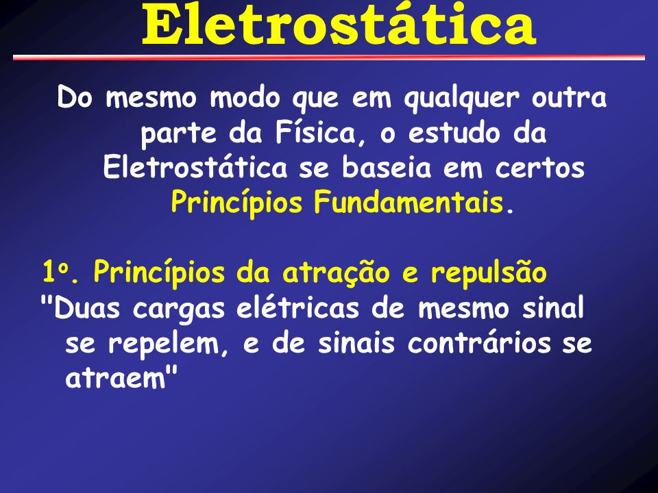 Eletrostática Do mesmo modo que em qualquer outra parte da Física, o estudo da Eletrostática se baseia em certos Princípios Fundamentais.
