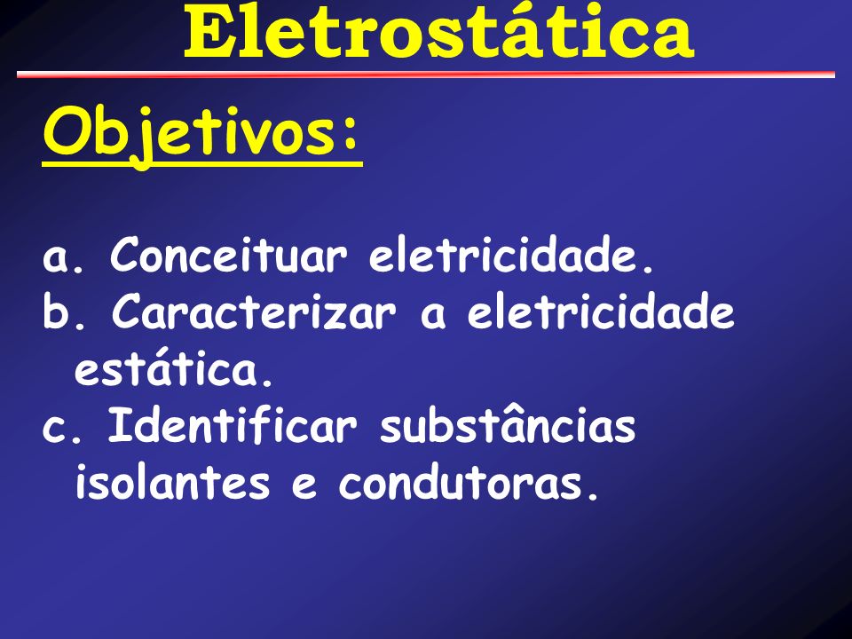 Objetivos: a. Conceituar eletricidade.