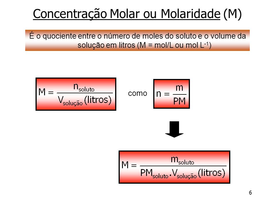 Concentração Molar ou Molaridade (M)