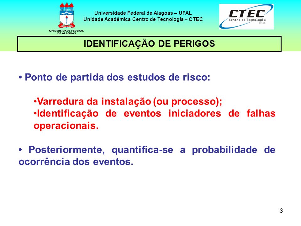 Unidade Acadêmica Centro de Tecnologia – CTEC IDENTIFICAÇÃO DE PERIGOS