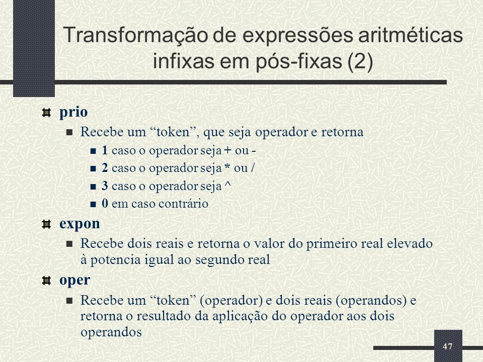 Transformação de expressões aritméticas infixas em pós-fixas (2)