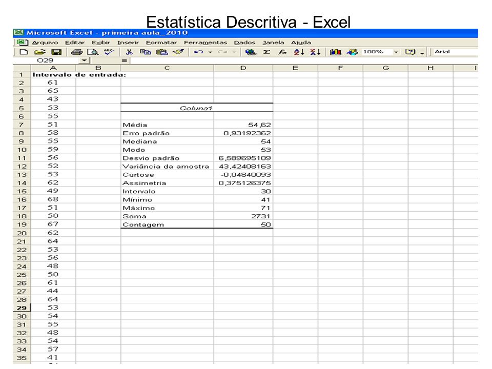 Estatística Descritiva - Excel