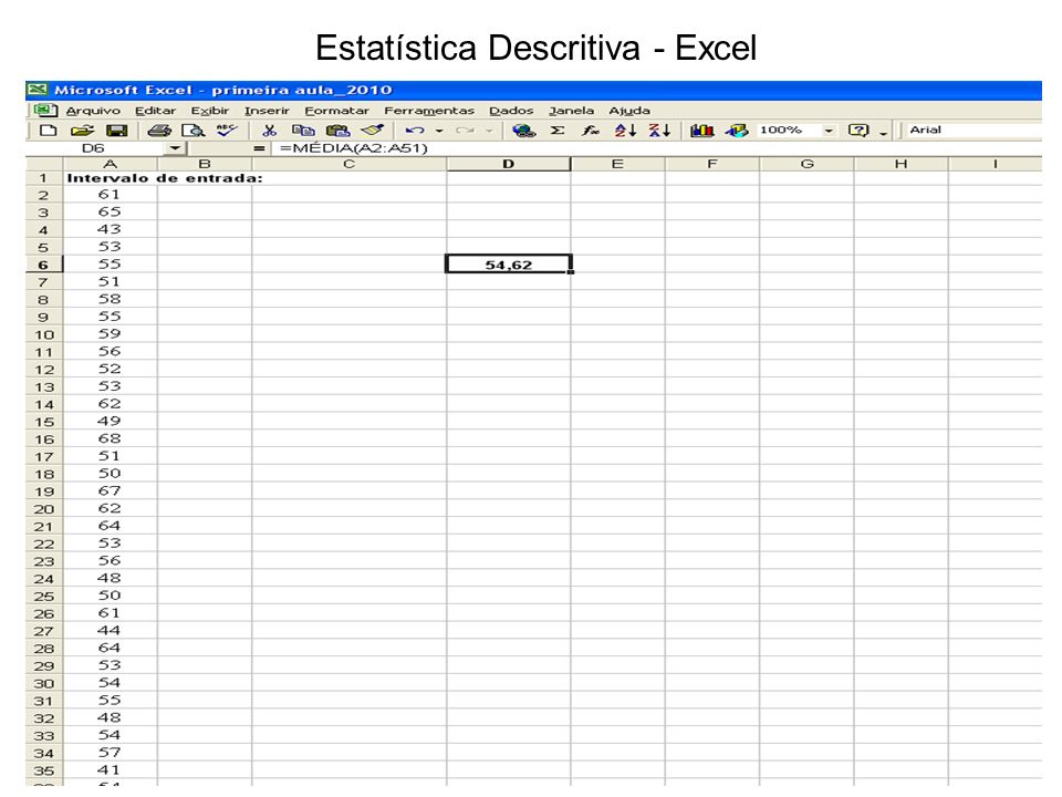 Estatística Descritiva - Excel