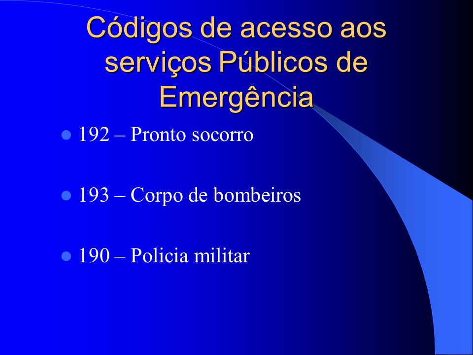 Códigos de acesso aos serviços Públicos de Emergência