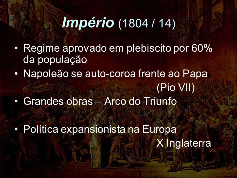 Império (1804 / 14) Regime aprovado em plebiscito por 60% da população