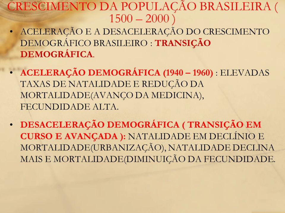 CRESCIMENTO DA POPULAÇÃO BRASILEIRA ( 1500 – 2000 )