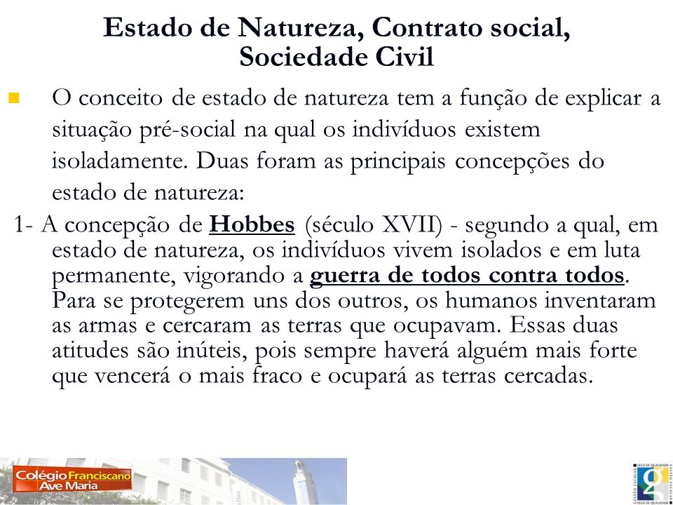 Estado de Natureza, Contrato social, Sociedade Civil