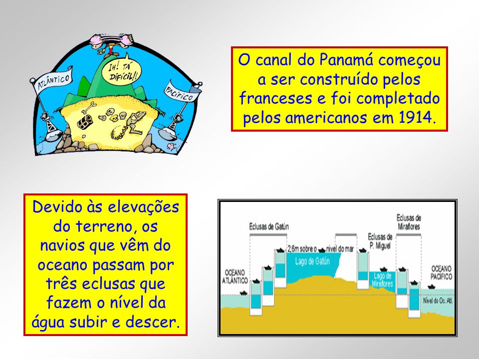 O canal do Panamá começou a ser construído pelos franceses e foi completado pelos americanos em 1914.
