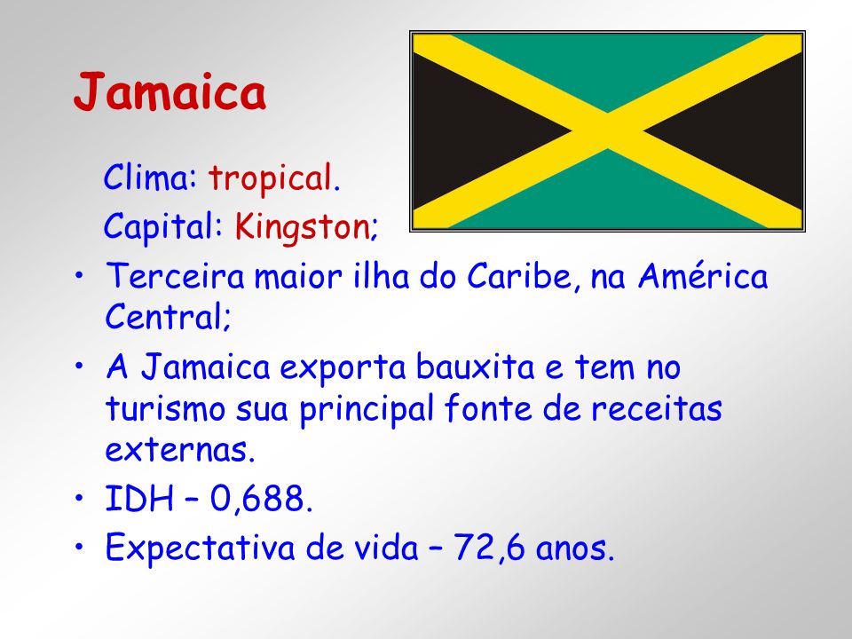 Jamaica Clima: tropical. Capital: Kingston;
