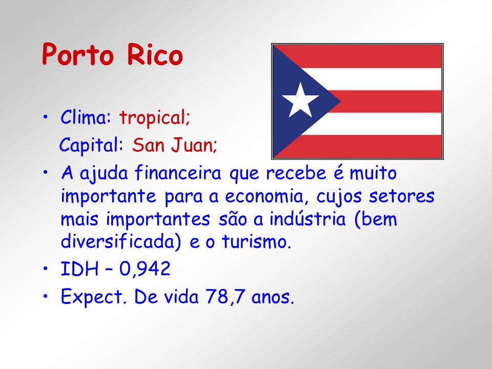 Porto Rico Clima: tropical; Capital: San Juan;