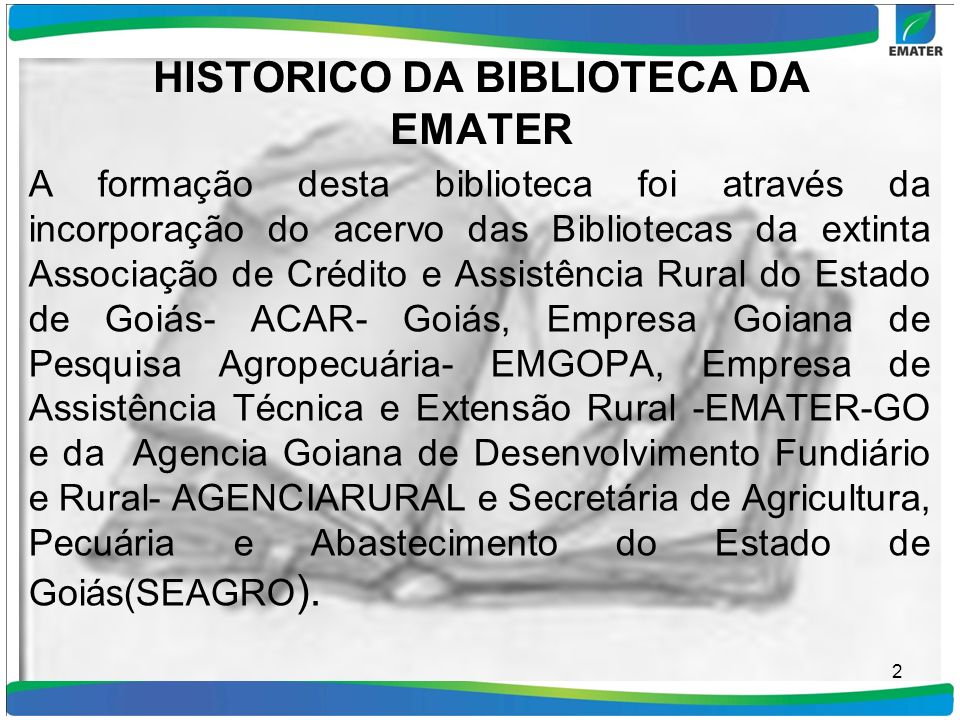 HISTORICO DA BIBLIOTECA DA EMATER