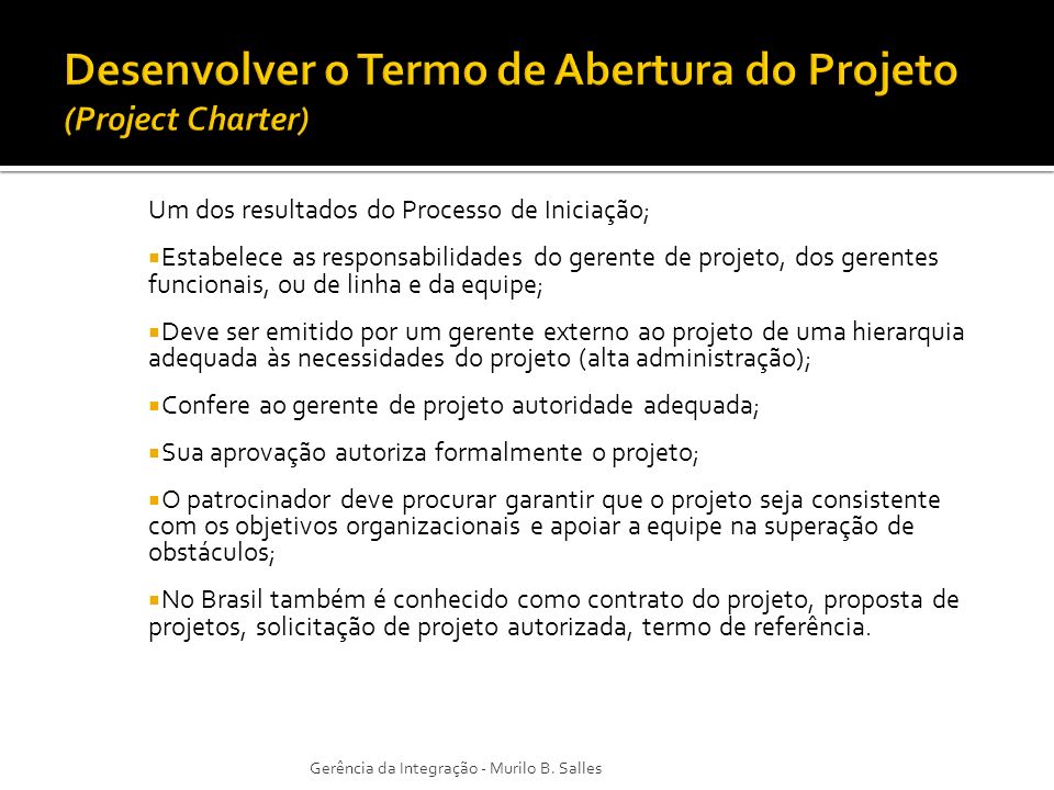 Desenvolver o Termo de Abertura do Projeto (Project Charter)