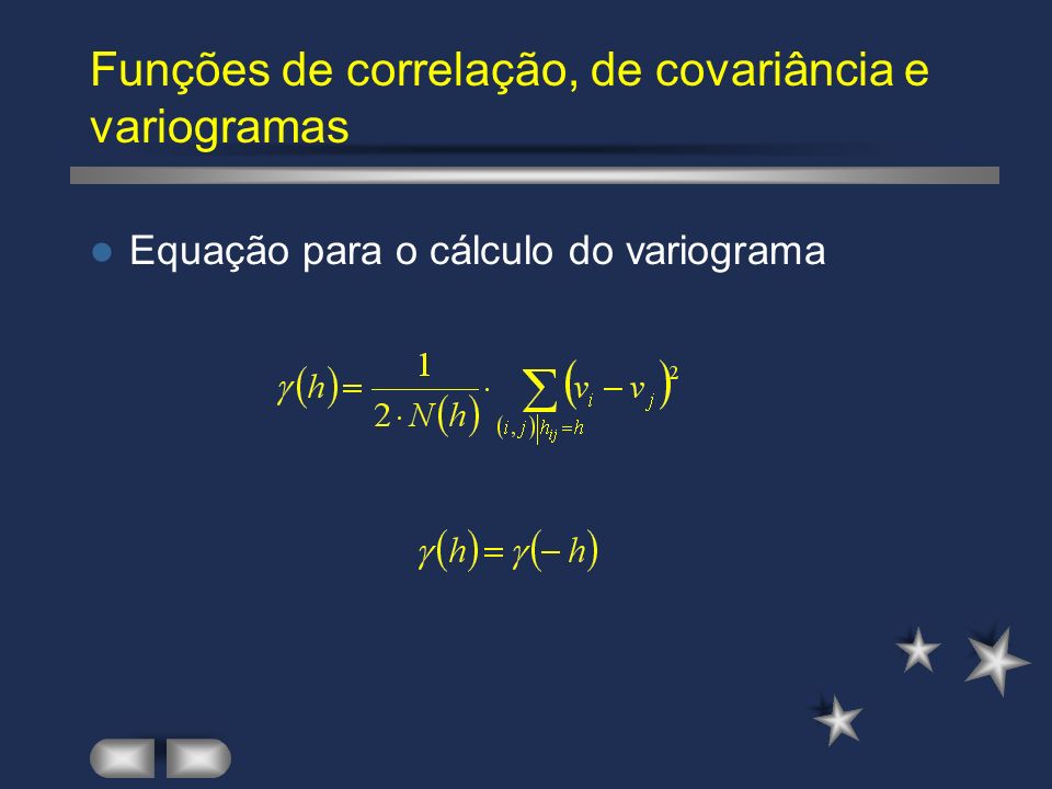Funções de correlação, de covariância e variogramas